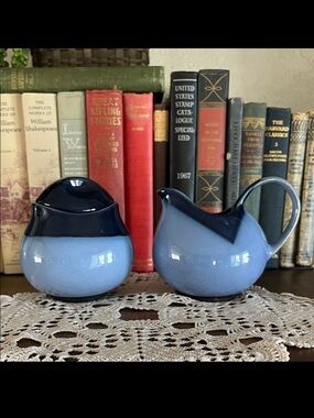 Sango Nova Blue Creamer & Sugar Set | Mid-Century Modern Stoneware | Japan